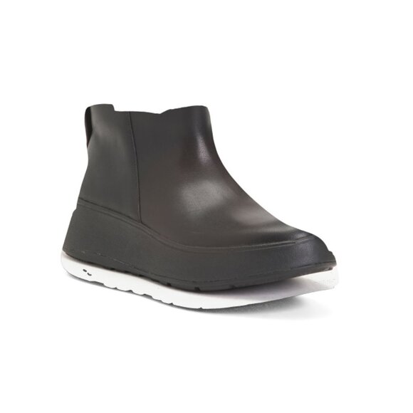 FITFLOP All Black Leather F Mode Flatform Zip Ankle Boots - Picture 1 of 2